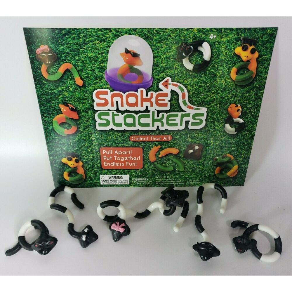Wacky Snake Stackers Fidget Toy Puzzles Sensory Hand Toy Vending Charms 6 B&W